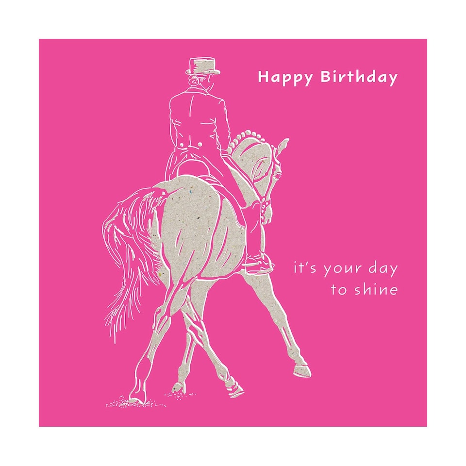 Deckled Edge Colour Block Pony Greetings Card - Happy Birthday - Horse and Rider (Bright Pink) - One Size