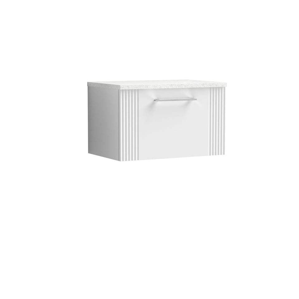 image 1 of Balterley Partial Fluted 1 Drawer Wall Hung Vanity Unit with Sparkling Laminate Worktop | White | Satin White