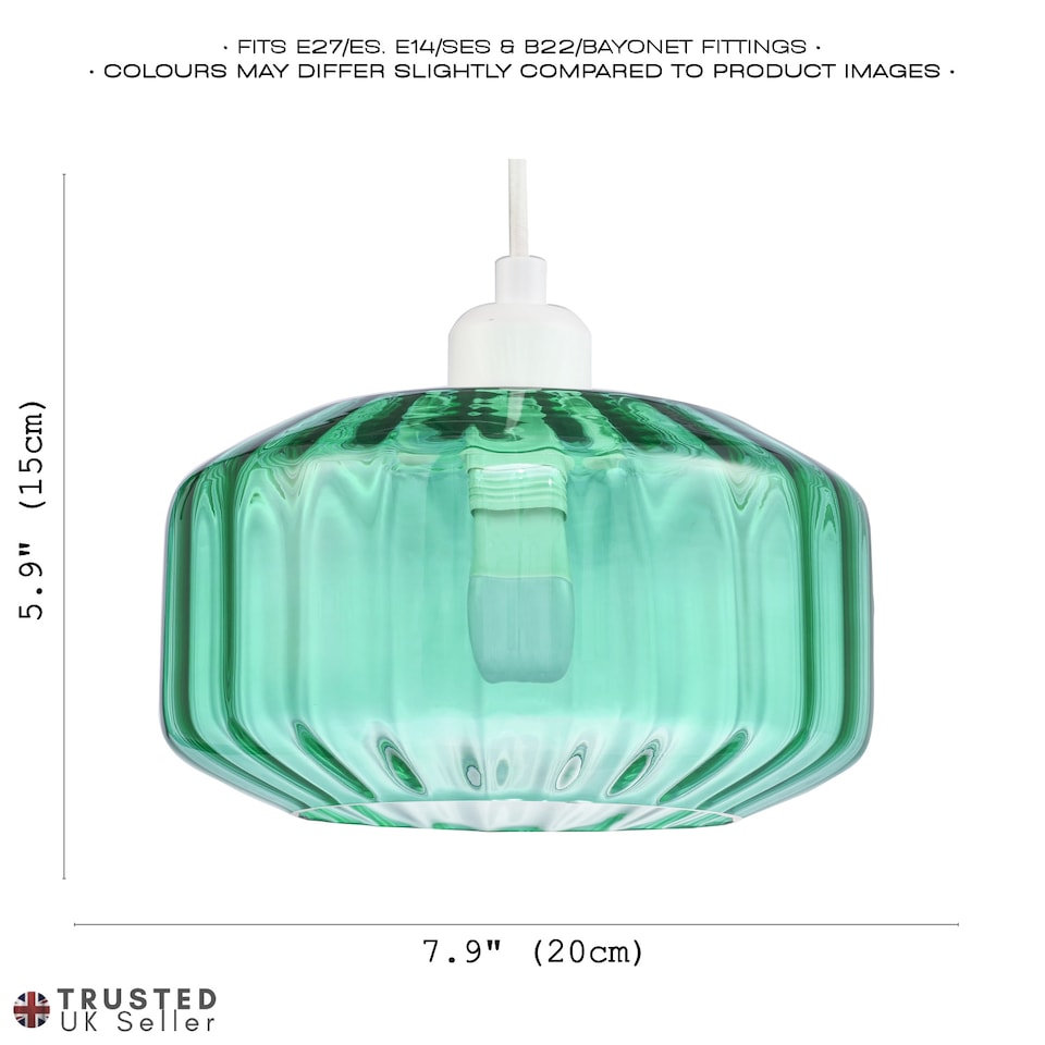 image 1 of Modern Emerald Green Ribbed Glass Non Electric Pendant Shade with Flat Style | Green