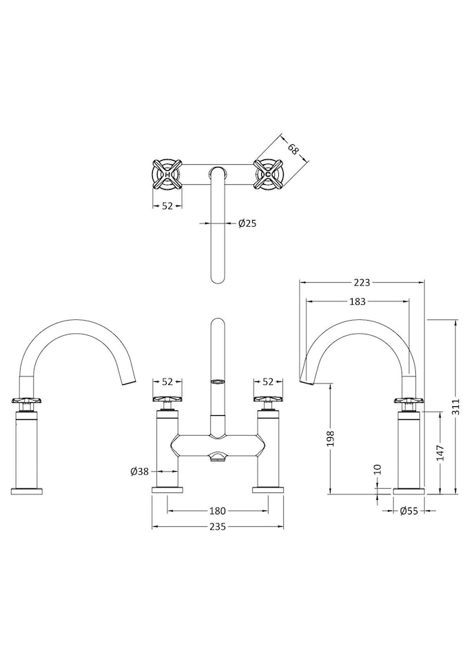 image 1 of Balterley Connect Bath Filler Tap with Dual Crosshead Handles, High Curved Spout & Waterfall Flow | Copper | Brushed Brass | 1