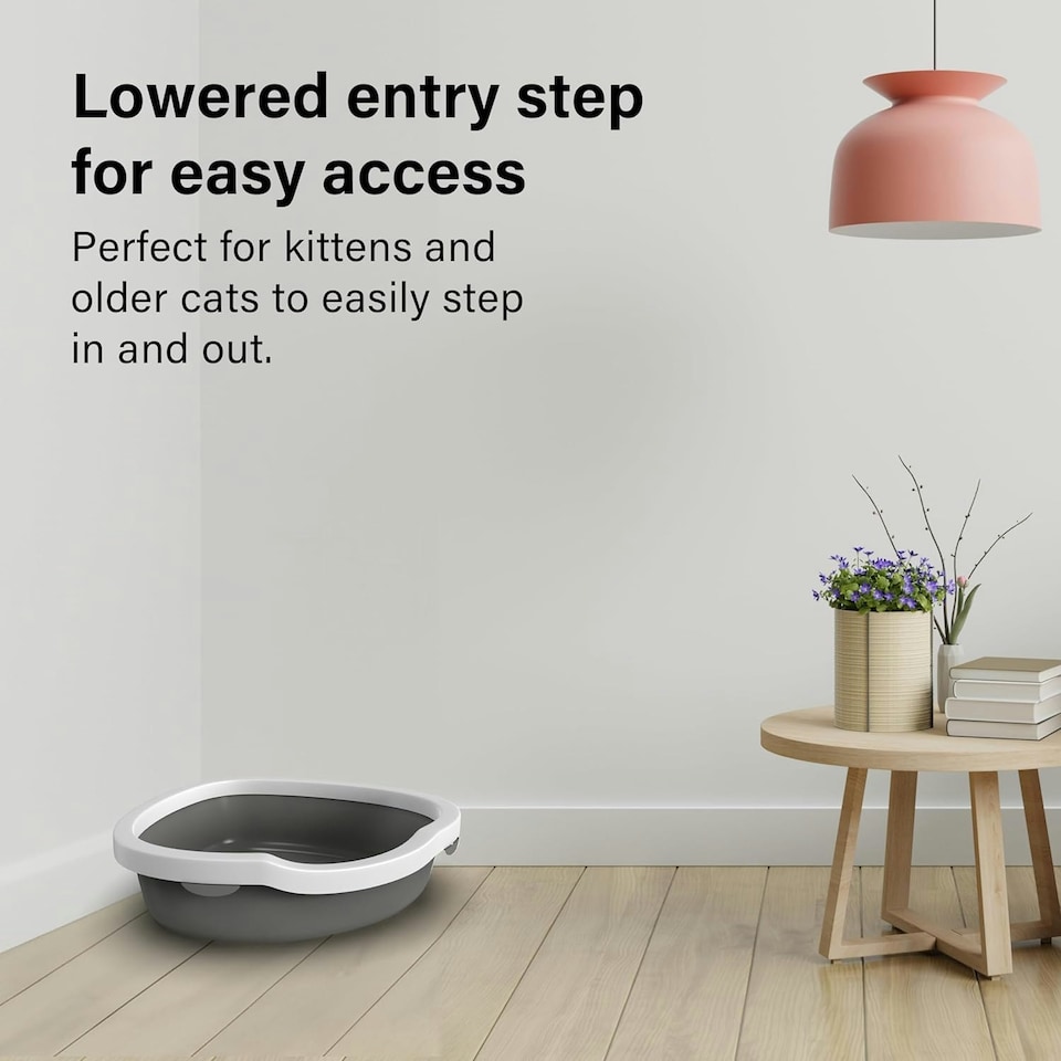 image 1 of Corner Cat Litter Tray with Cleaning Scoop High Sided Rounded Corners Anti-Spill Grey