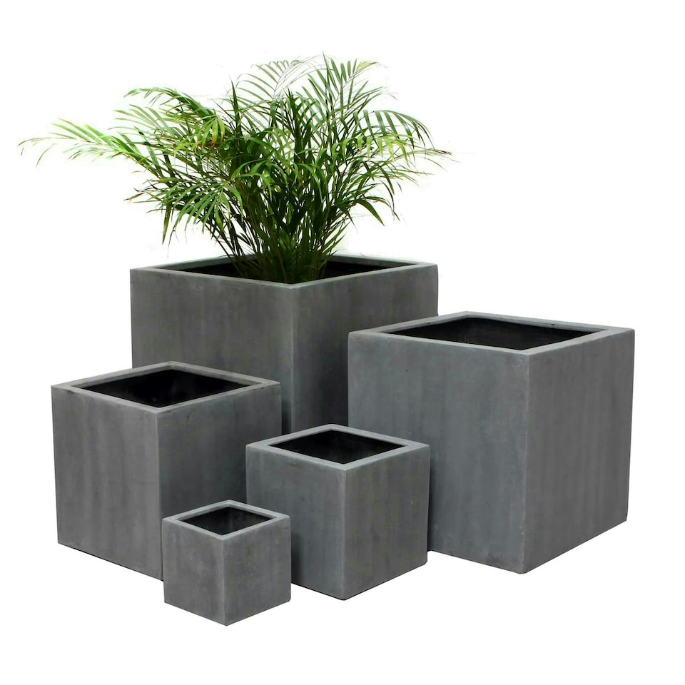 image 1 of Primrose XL Grey Polystone Cube Planter with Drainage Hole and Bung 52cm