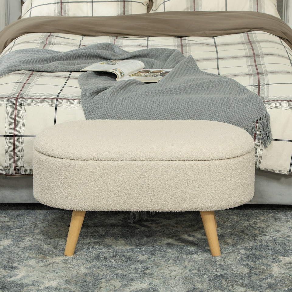 image 1 of HOMCOM Ottoman Storage Bench for Hallway, Living Room, Cream White