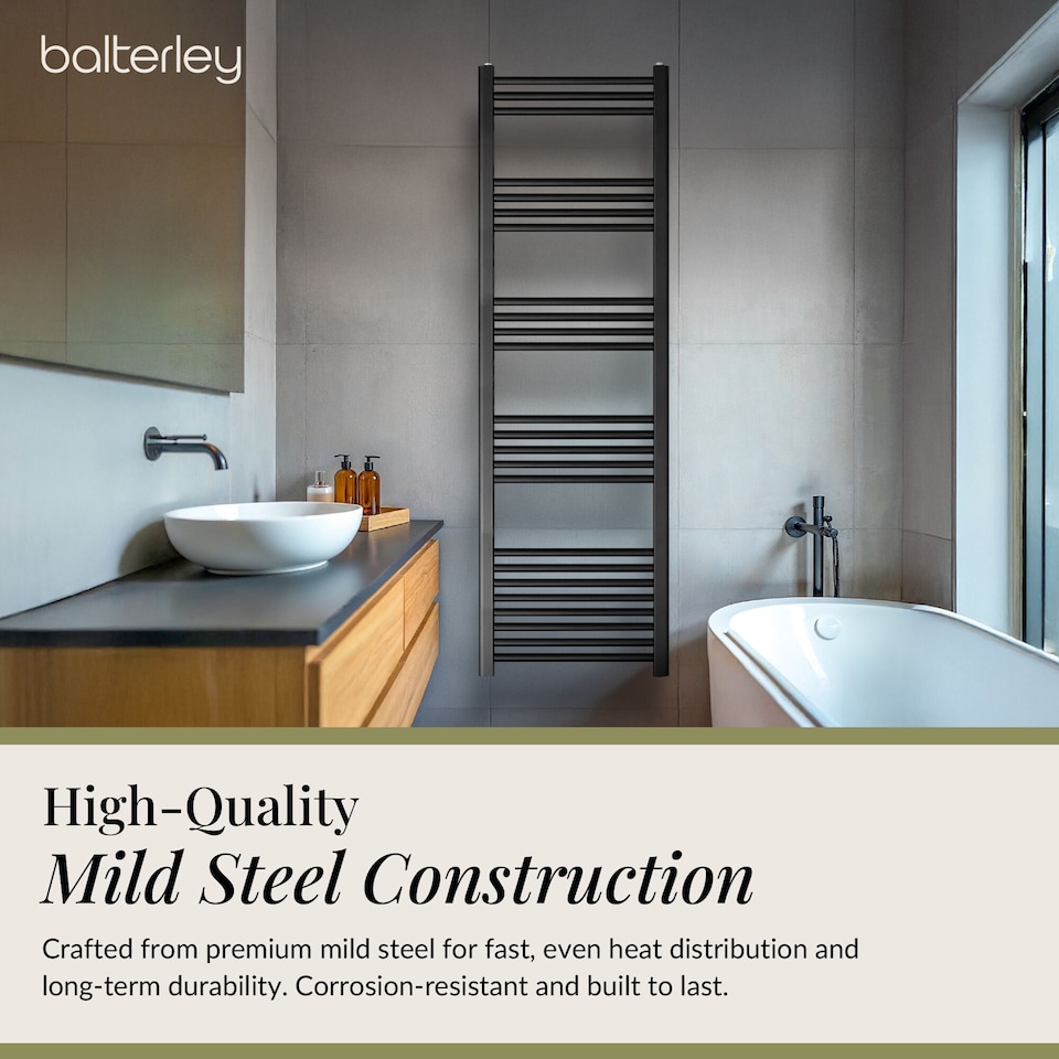 image 1 of Straight Heated Towel Rail Radiator, 906W, 500 x 1600mm, Matt Black | Black | Matt Black