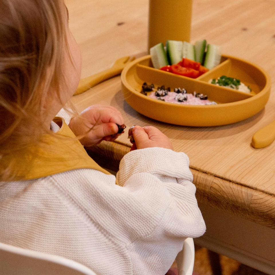 image 1 of Tiny Dining Baby Divided Silicone Suction Plate - Ochre Orange