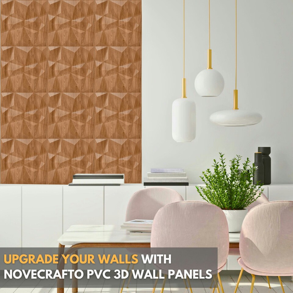 image 1 of NOVECRAFTO Geometric Diamond 3D Wall Panels – 6 Sheets Covering 1.5 sqm (16.15 sqft) – Matte PVC Cladding Panels 50x50cm Diamond Design | Black
