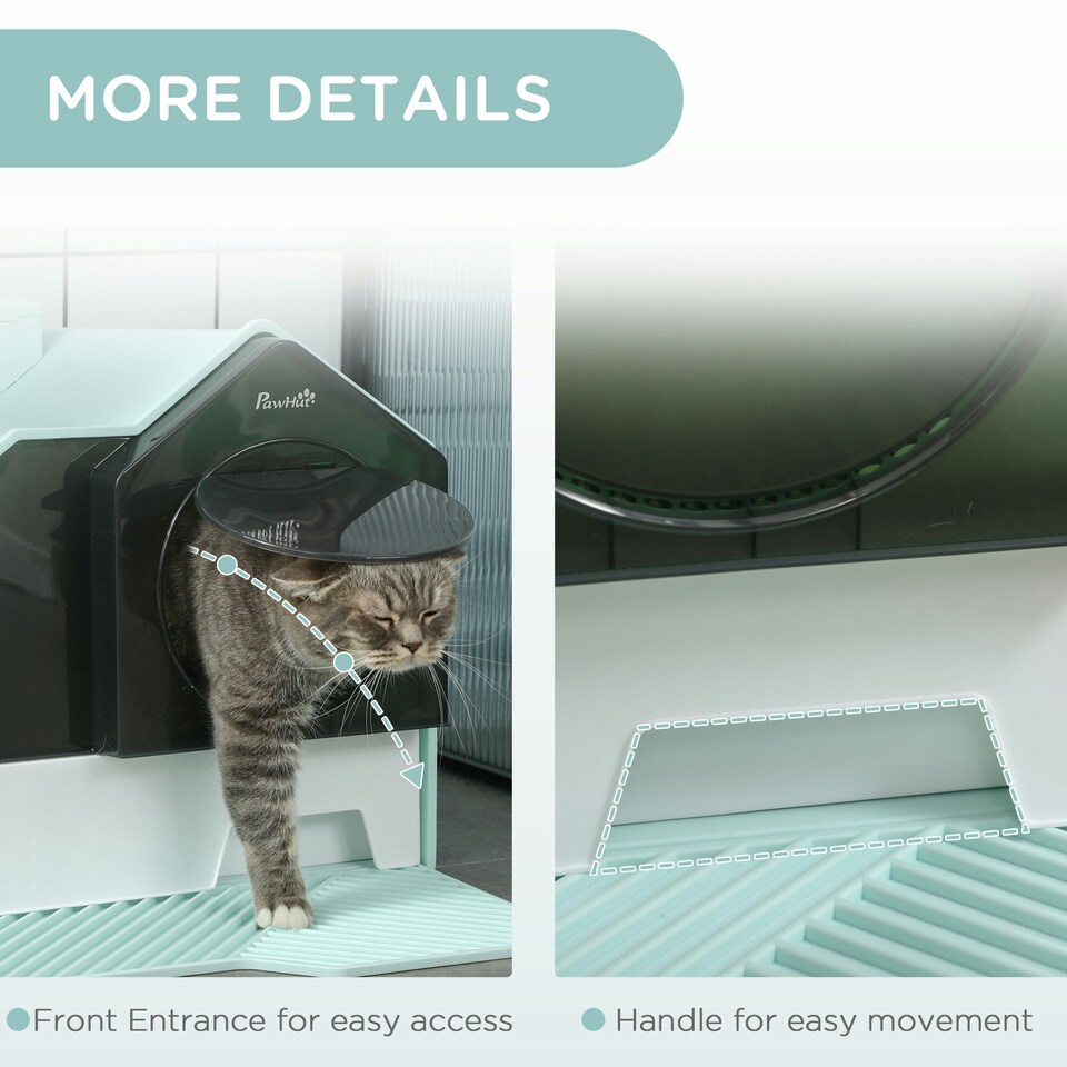 image 1 of PawHut Hooded Cat Litter Tray w/ Scoop, Drawer Pan Handle Deodorants Light Blue