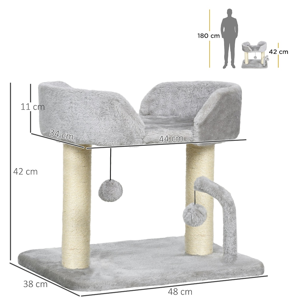 image 1 of PawHut Cat Tree Tower Scratcher with Bed for Indoor Cats, Light Grey