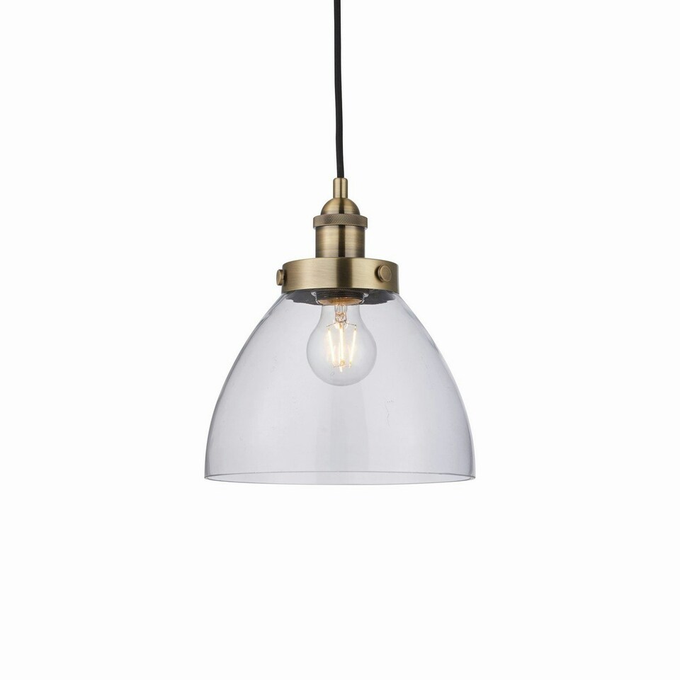 image 1 of Hansen 1 Light Pendant Glass, Antique Brass Plate, E27