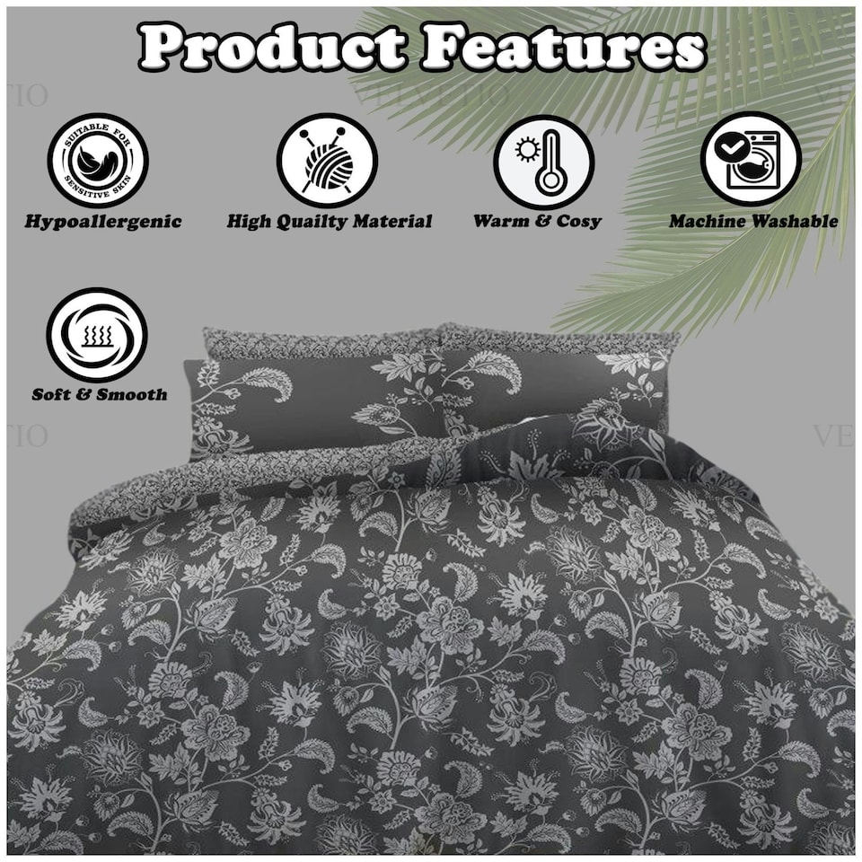 image 1 of VELVETIO Markland Paisley Complete Duvet Cover Set with Fitted Sheet Luxury Bedding Quilt Grey | King