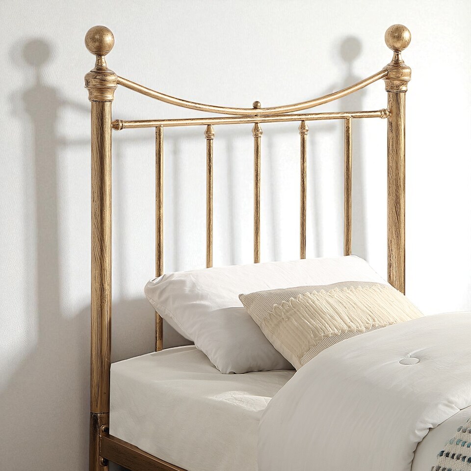 image 1 of Hampstead Traditional Style Distressed Antique Brass Effect Metal Bed Frame | Bronze | Antique Brass | Single