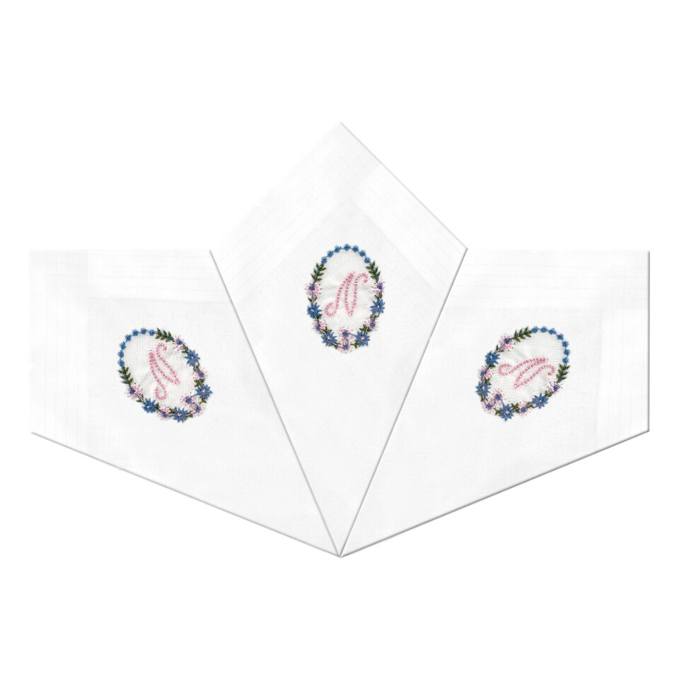 image 1 of Warwick & Vance 3 Pack White Handkerchiefs with Embroidered Framed Initials, Letter N