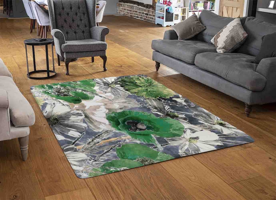 image 1 of Green Flowers Rug | Multi
