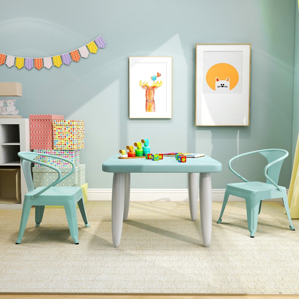 image 1 of COSTWAY Steel Kids Chair Set of 2 with Backrest Blue