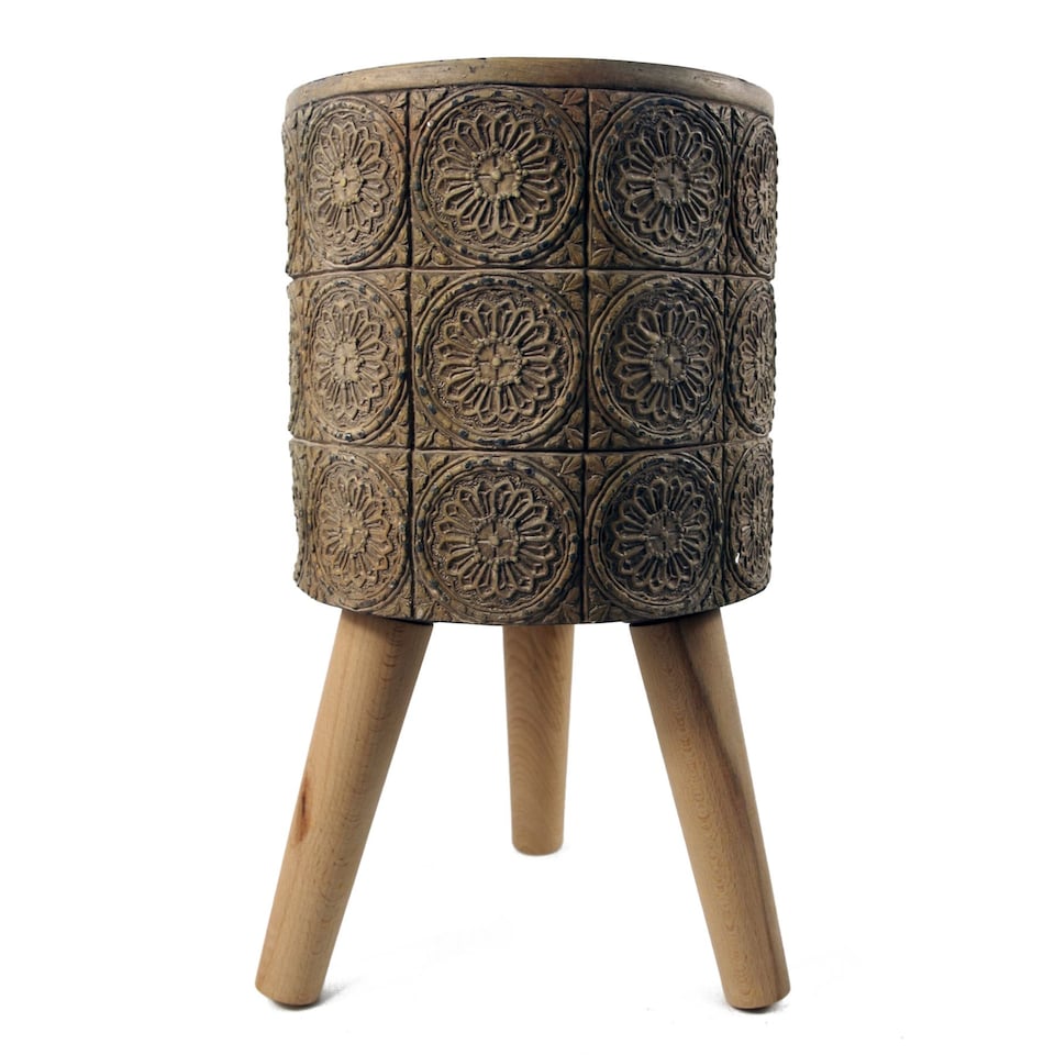 image 1 of 40cm x 21.5cm Zandi Flowers Composite Large Planter | Brown