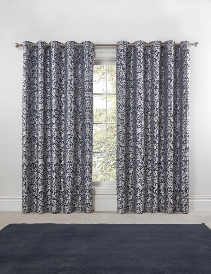 image 1 of Harrow Lined Eyelet Jacquard Curtains 168cm x 228cm Navy | Blue | Blue