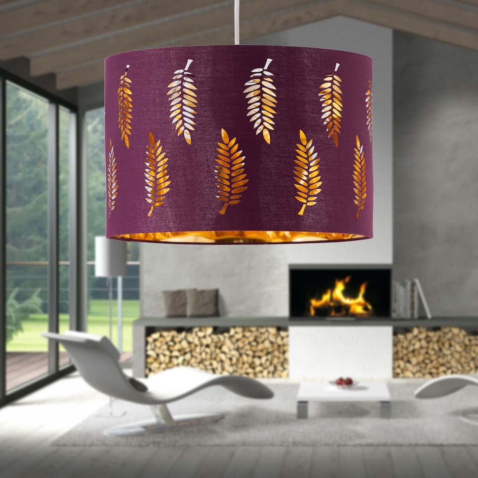 image 1 of Fern - Burgundy Cut Out 30cm Pendant Lightshade | Red | Gold | Large | 1