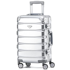 Flight Knight Premium Travel Suitcase - 8 Wheels Built-in TSA Lock Aluminium Frame, ABS Hard Shell Carry on Check in Luggage - 100+ Airlines Approved | Silver | Aluminium | Cabin Bag
