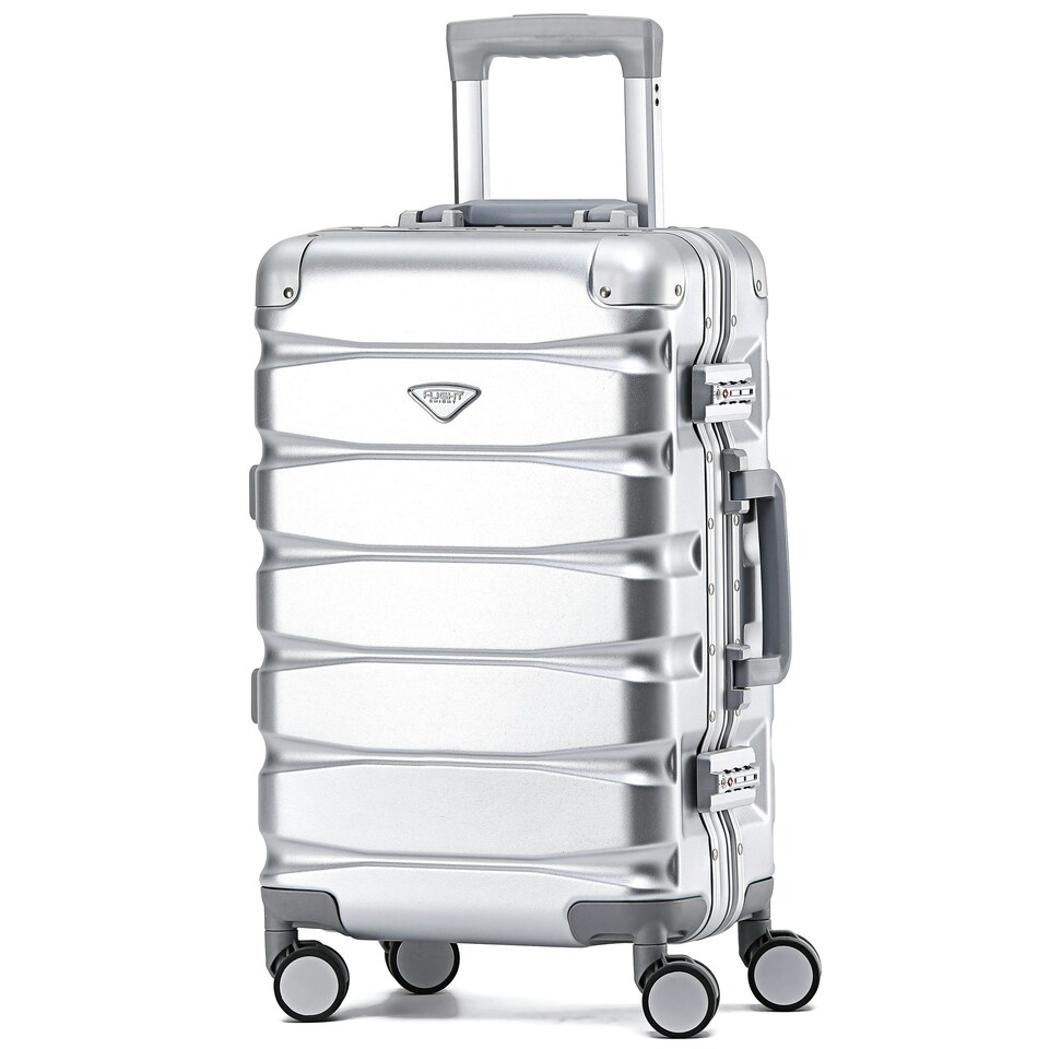 image 1 of Flight Knight Premium Travel Suitcase - 8 Wheels Built-in TSA Lock Aluminium Frame, ABS Hard Shell Carry on Check in Luggage - 100+ Airlines Approved | Silver | Aluminium | Cabin Bag