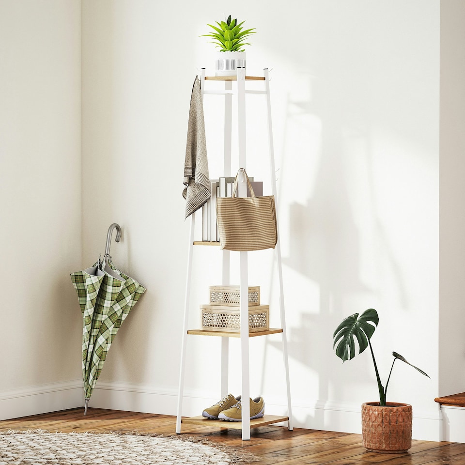 image 1 of HOMCOM Clothes Rack with Storage, Garment Rack with Hooks and Shelf White