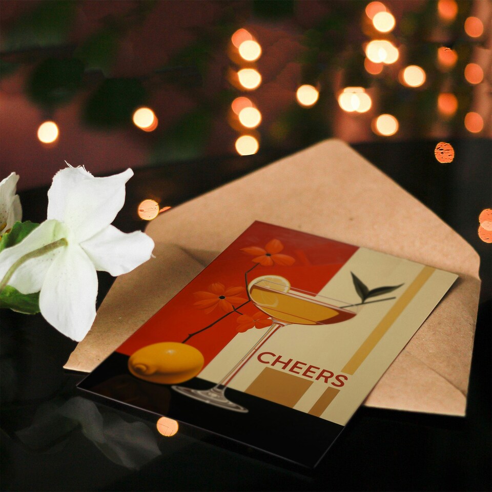 image 1 of Cheers Floral Lemon Cocktail Party For Her Birthday Card