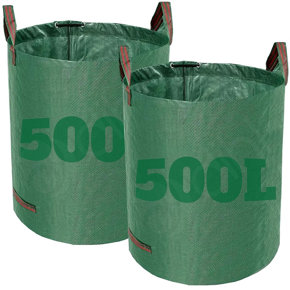 image 1 of Dihl 2x 500 Litre Heavy Duty Garden Waste Bags, Reusable Rubbish Sacks with Upper and Side Handles, 80cm Ã¸ x 100 cm, Green, Woven Polypropylene. For Waste, Rubble, Grass, Leaves and More. Pack of 2