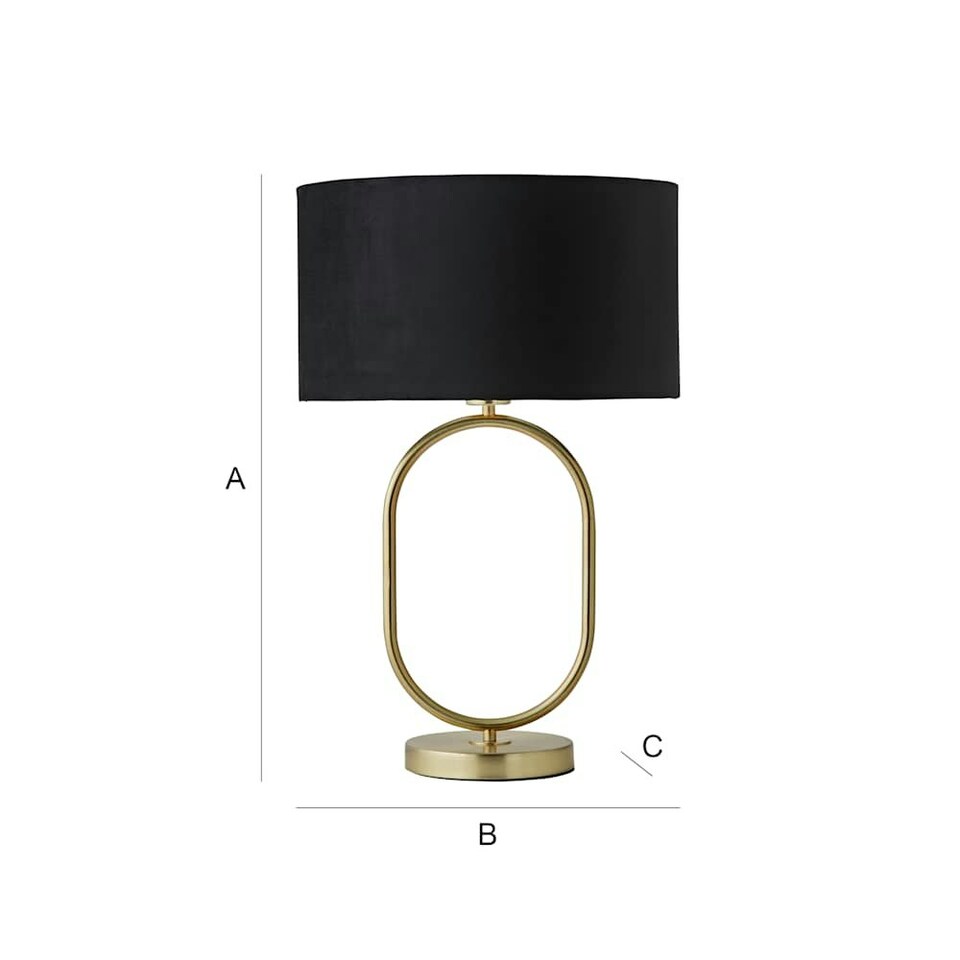 image 1 of ValueLights Antonia Black Velvet Drum Lamp Shade Brushed Gold Oval Table Lamp with LED Bulb Gold