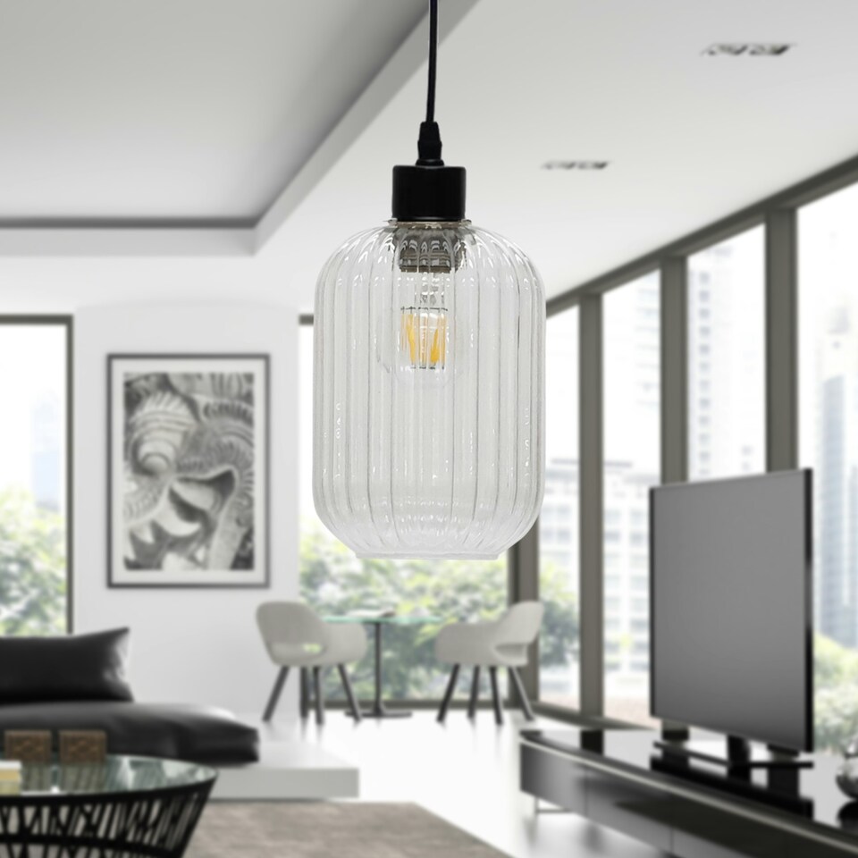 image 1 of Batley - Clear Ribbed Glass with Black Pendant Fitting Black | Clear