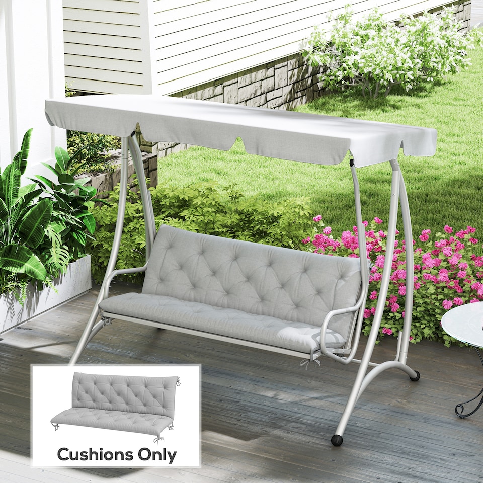 image 1 of Outsunny 3 Seater Garden Bench Cushion Outdoor Seat Pad w/ Ties Light Grey | Grey | Light Grey | 1
