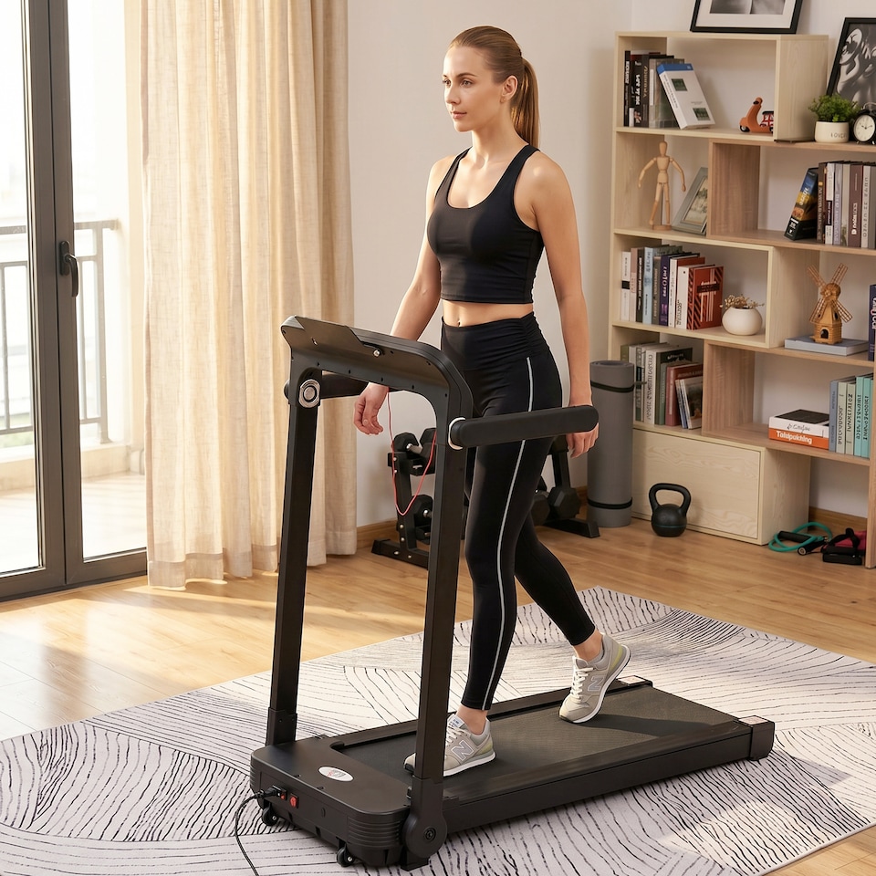 image 1 of HOMCOM 1.85HP Foldable Electric Treadmill Fitness Safety Lock LED Screen Black