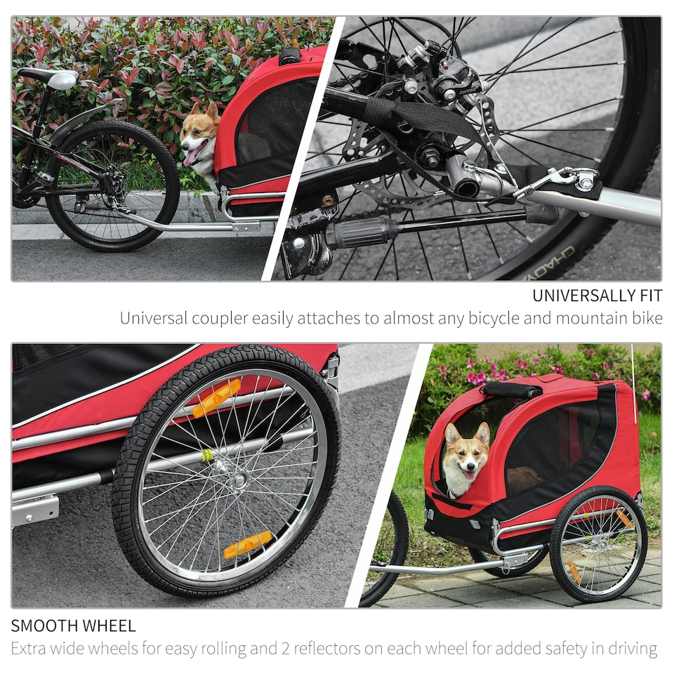 image 1 of PawHut Dog Bike Trailer Pet Cart Bike Carrier Travel with Hitch Coupler Red