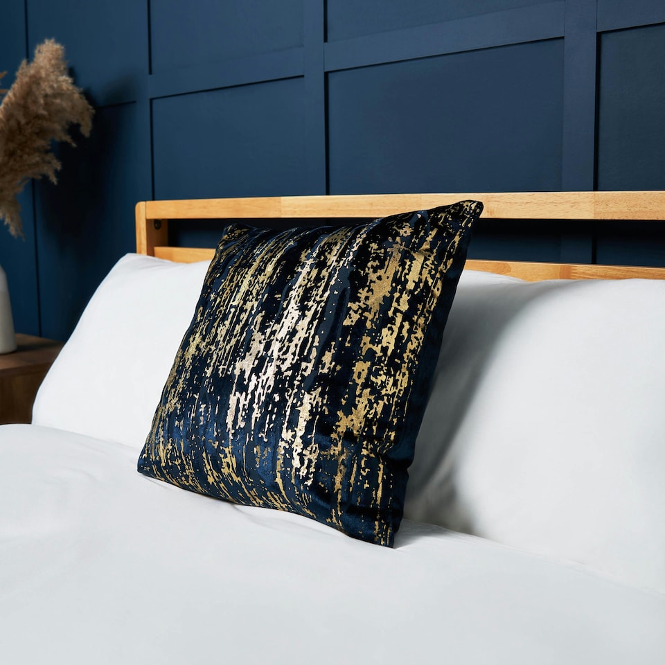 image 1 of BHS Foil Print Cushion, Navy & Gold