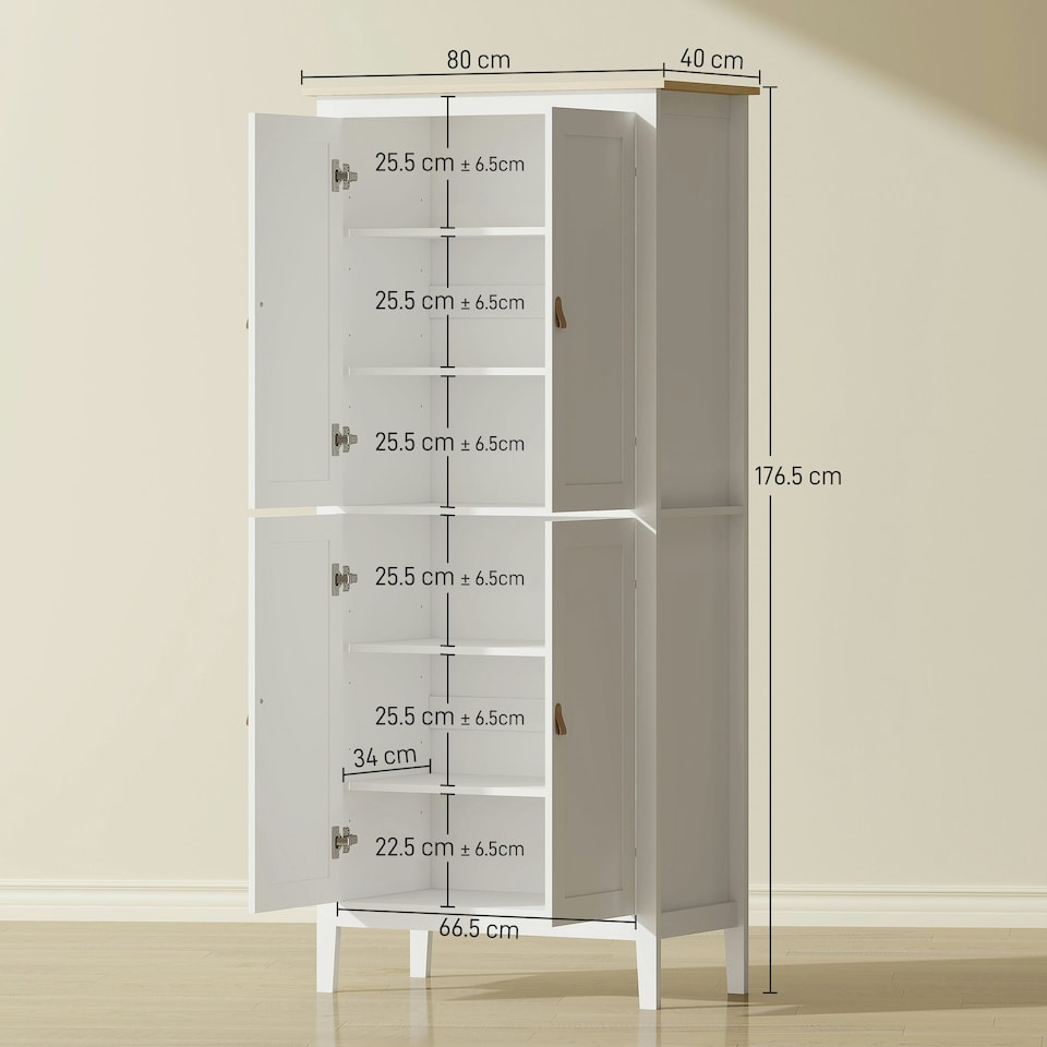 image 1 of HOMCOM 176.5 cm Tall Freestanding Pantry Storage Cabinet with 4 Doors Green White