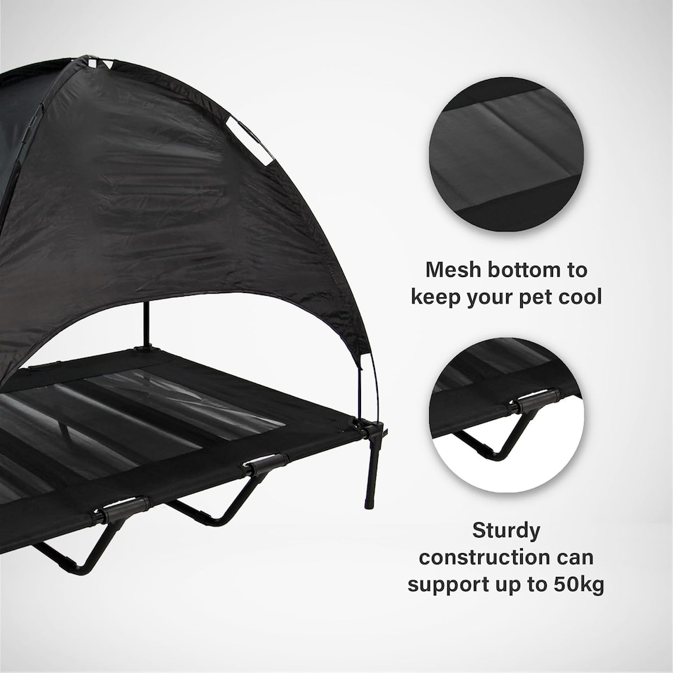 image 1 of Actiaspet Elevated Dog Bed with Canopy Raised Pet Cot Multiple Sizes (Black, Medium)