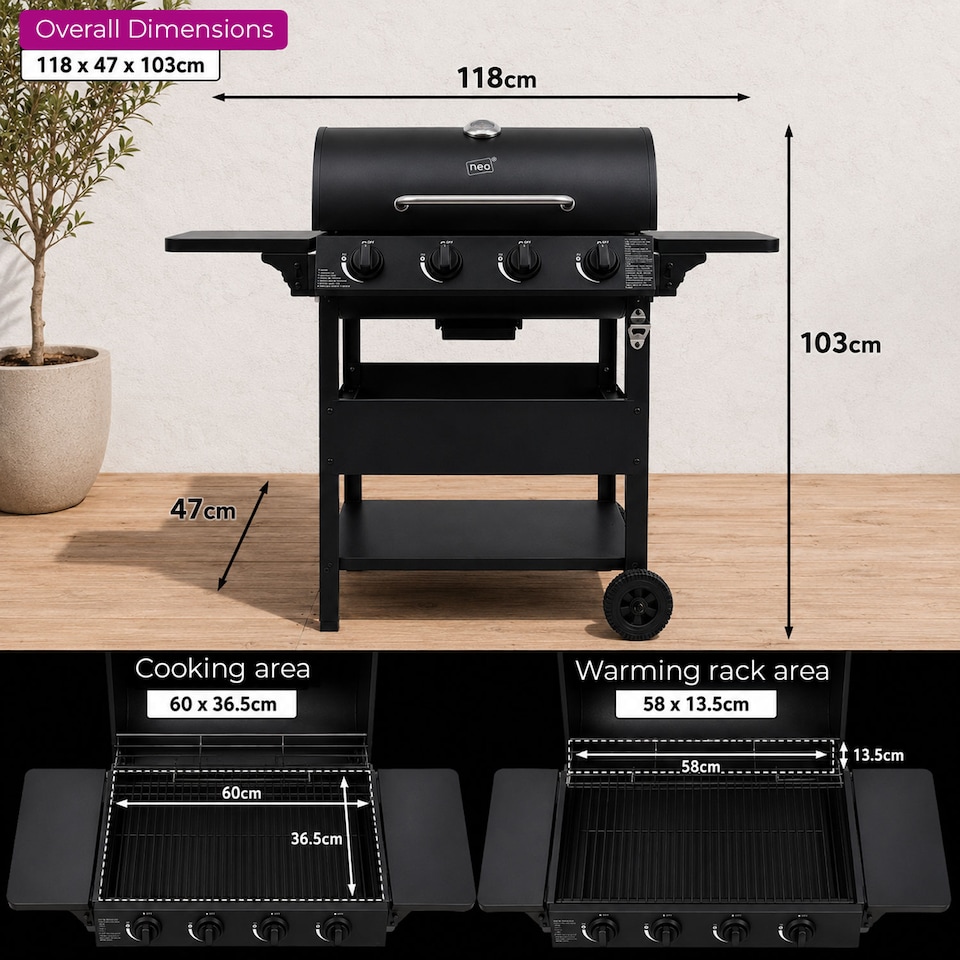 image 1 of 4 Burner Steel Gas BBQ Grill Outdoor Side Shelves Rack Bottle Opener