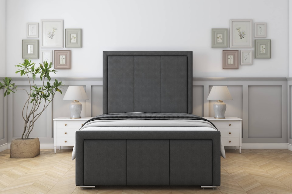 image 1 of Sloomy Lancaster Graphite Dumfries Bed Frame With Mattress With 50" Upholstered Headboard 5' King