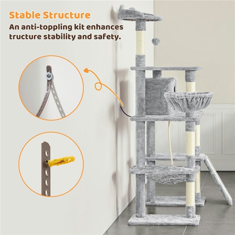 image 1 of Yaheetech 177 cm Multilevel Cat Tree with Condo Light Grey