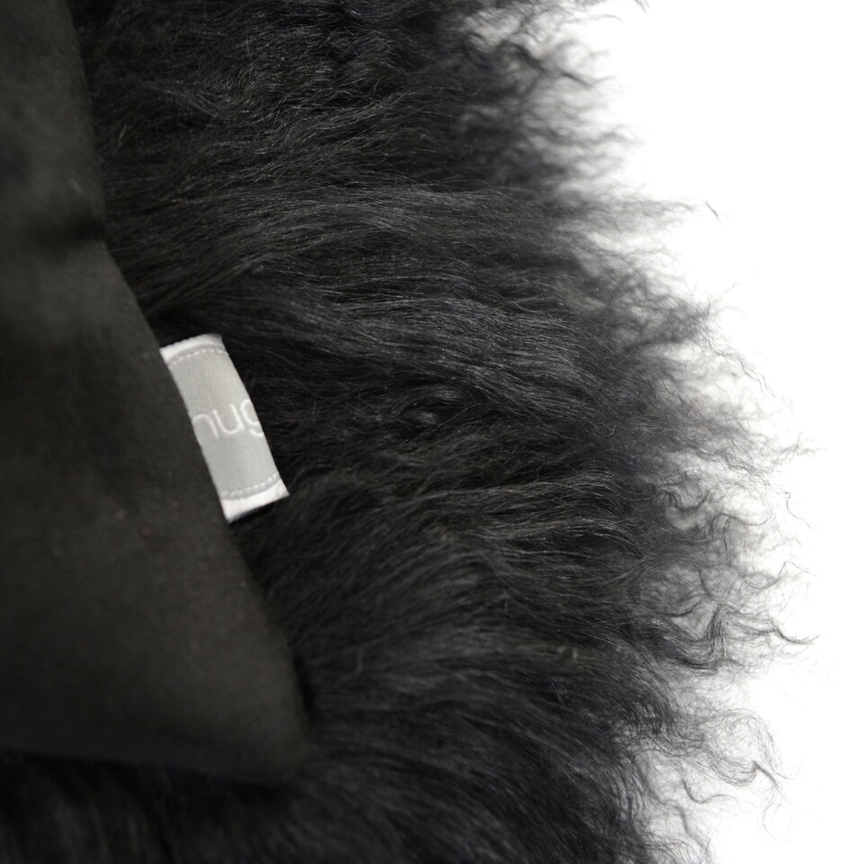 image 1 of SNUGRUGS Mongolian Sheepskin Cushion - Square - 40cm x 40cm Black | 40cmx40cm