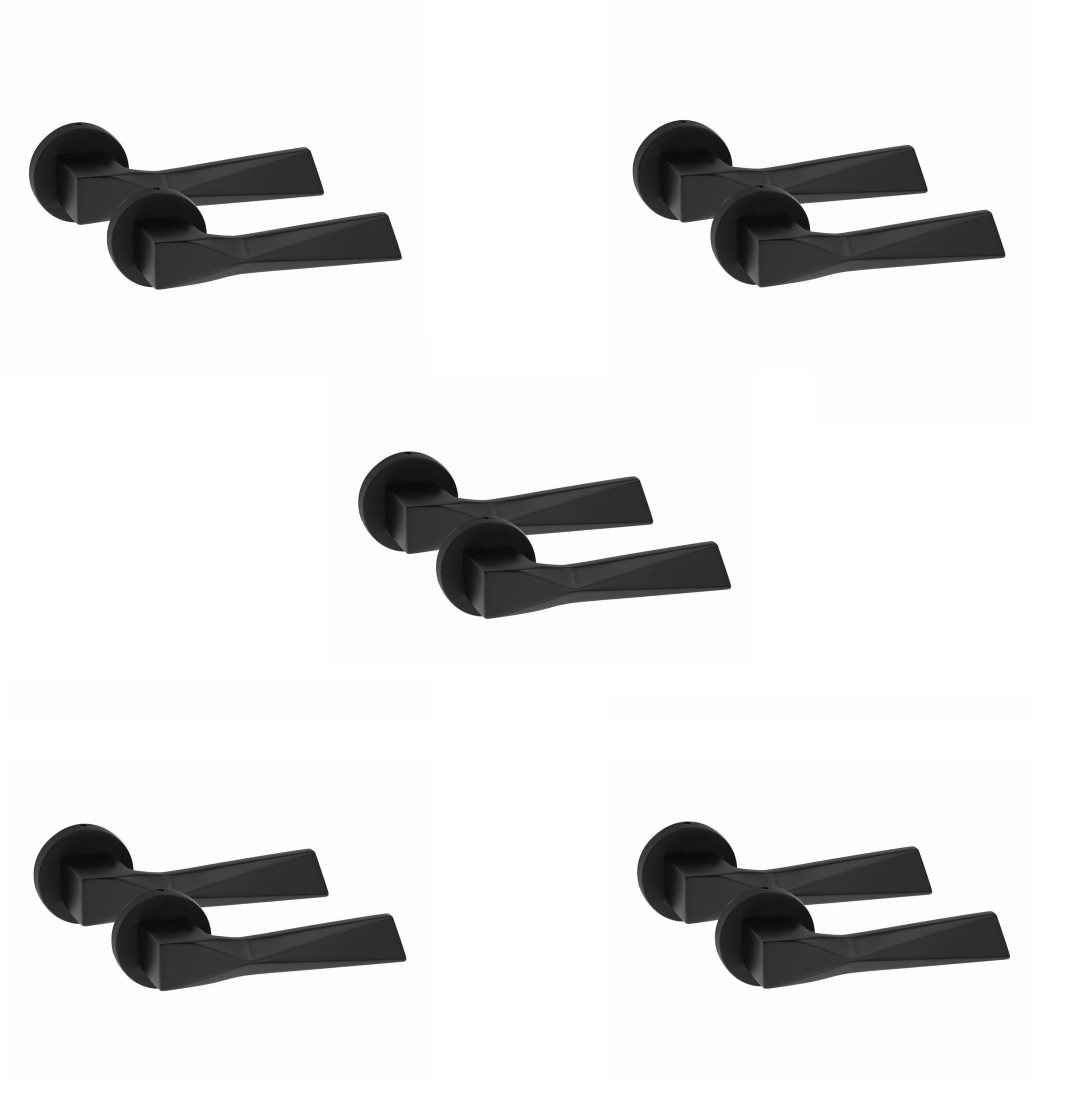 Golden Grace 5 Pairs Modern Aura Design Premium Door Handles on Round Rose in Matt Black Black 5 Pairs