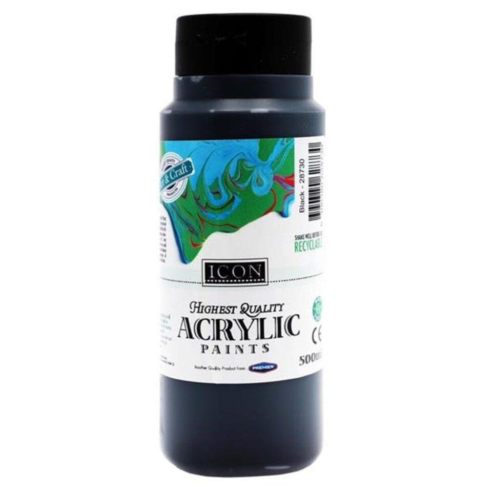 image 1 of Black Acrylic Paint 500ml by Icon Art