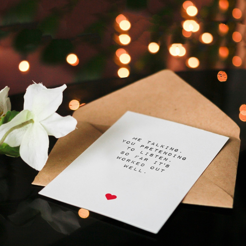 image 1 of Funny Talking Pretend Listen Anniversary Valentines Day Card