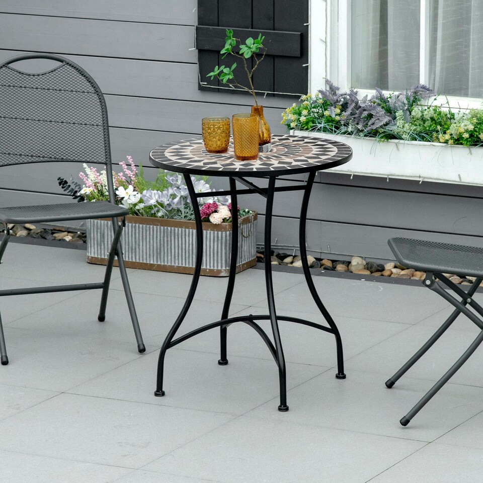 image 1 of Outsunny 60cm Mosaic Round Bistro Table Outdoor Garden Side Table, Green