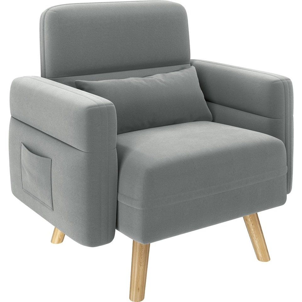 image 1 of Yaheetech Fabric Armchair Chair with Rubberwood Legs Side Pockets and Lumbar Pillow | Grey | Light Grey
