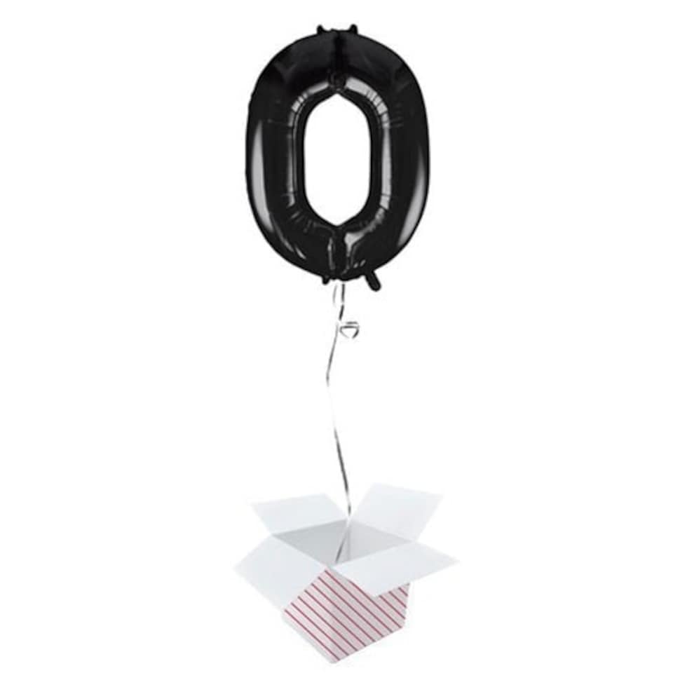 Black Number 0 Helium Foil Giant Balloon - Inflated Balloon in a Box