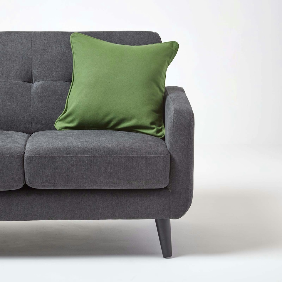 image 1 of Homescapes Cotton Plain Olive Green Cushion Cover - 30 x 30 cm Green