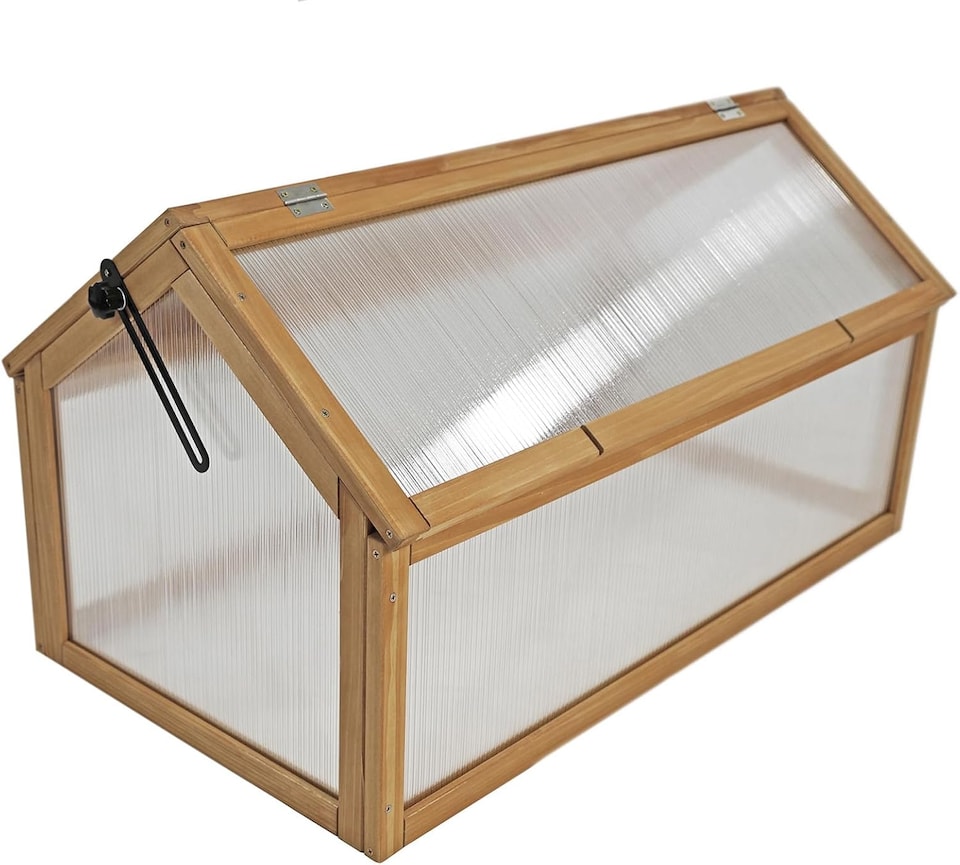 image 1 of Wooden Cold Frame Greenhouse Polycarbonate Grow House Garden Planter Shelter