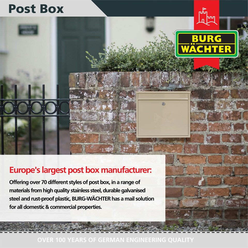 image 1 of Burg-Wachter Elegance Wall Mounted Galvanised Stell Lockable Weatherproof Ppost Box - 36x31x11cm Cream | Antique Cream
