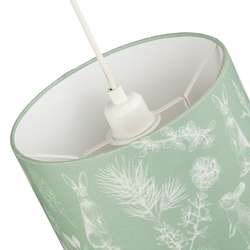 image 1 of Woodland Theme Sage Olive Green Cotton Shade with Hares and Thistle Floral Decor | Green | Olive Green | 1