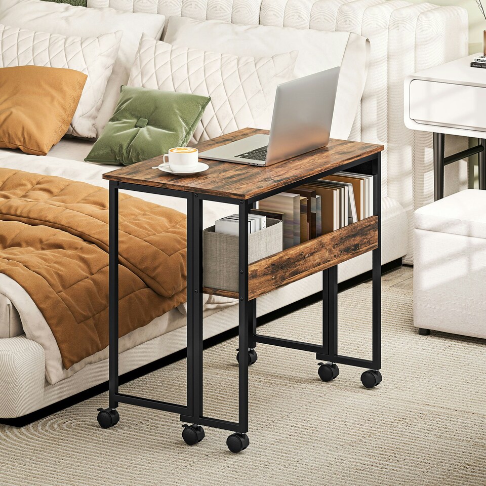 image 1 of HOMCOM 80 cm Foldable Computer Desk on Wheels for Small Spaces | Brown