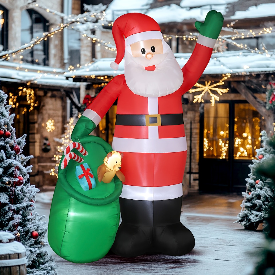 image 1 of Outsunny 9ft/275 cm Christmas Inflatable Santa with Bear Sack, Giant Christmas Blow Up Decoration with Built-in LED Lights for Garden, Indoor Outdoor Home Decor